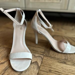 Mix No. 6 nude strap heels, 4 inches, worn